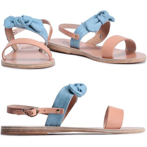 ANCIENT GREEK SANDALS Clio Slingback Size 40 9 Blue Denim Bow Tan Leather NEW - Picture 3 of 14